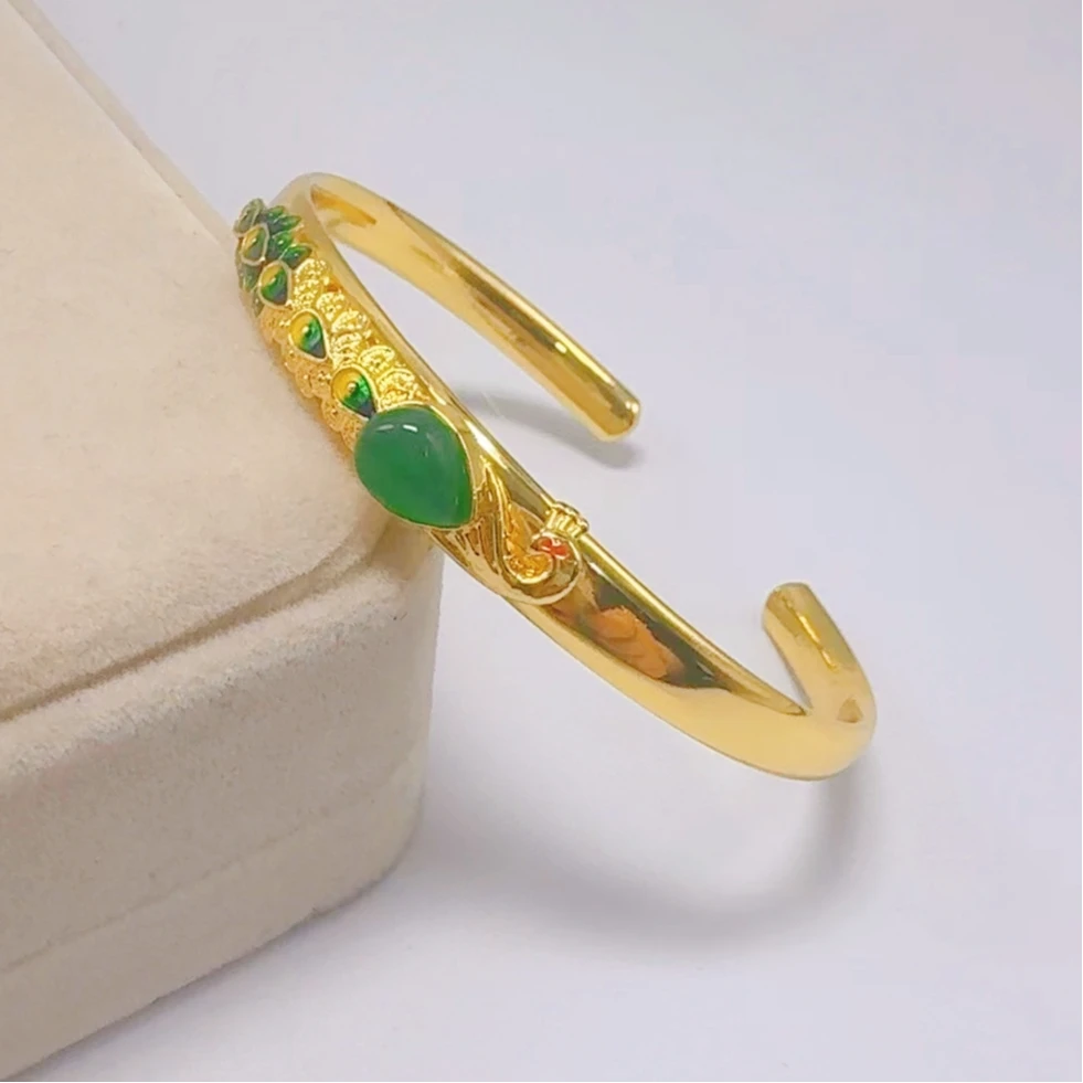 个性款开口炫彩孔雀绿珠开口手镯