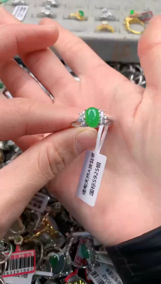 银S925镶嵌戒指翡翠6                              5