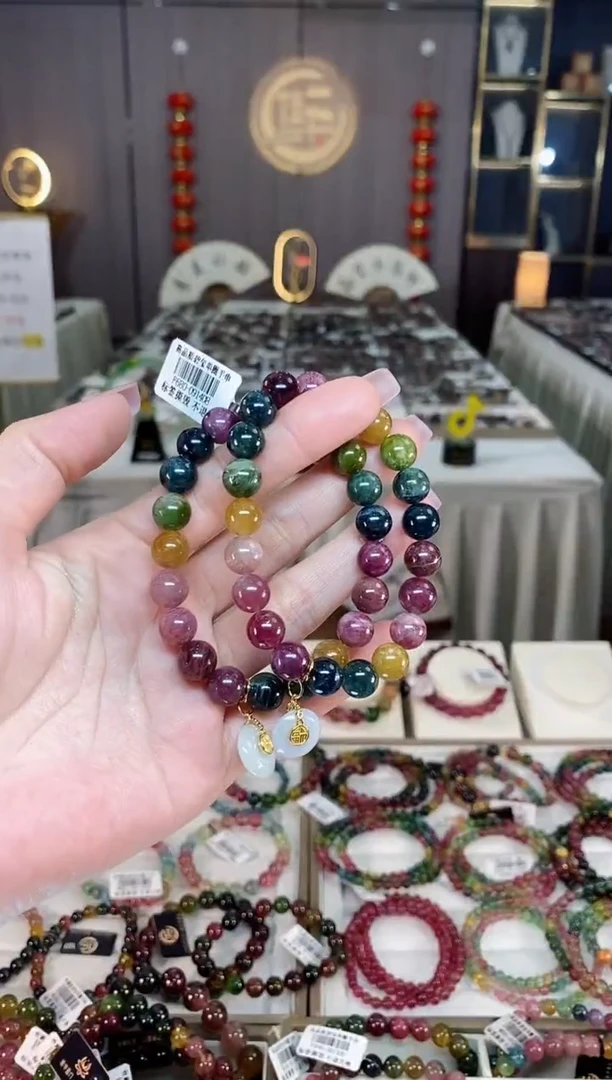 未镶嵌老矿碧玺彩虹单圈手串9mm+碧玺hon多样性发一条