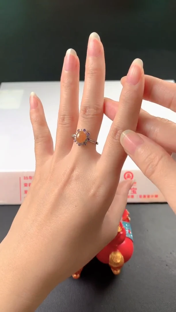 银S925镶嵌戒指翡翠珀**画戒指