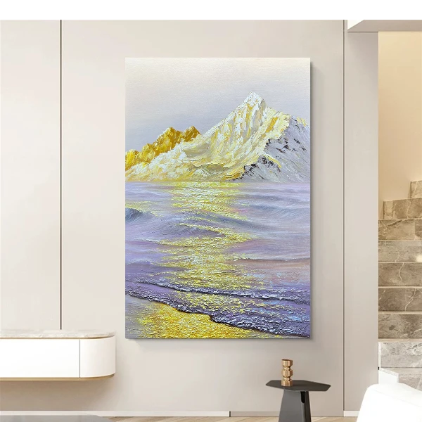 《紫气东来》纯手绘竖版油画走廊玄关装饰画现代简约挂画金山肌理画