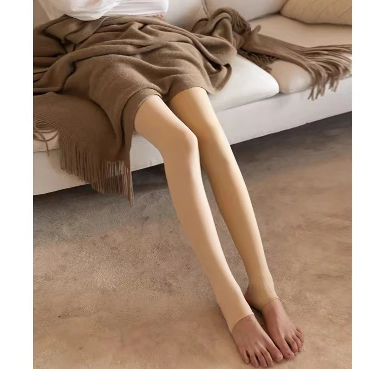 冬季保暖加绒自然肤色肌理感光腿神器束腰收腰加档大码踩脚打底