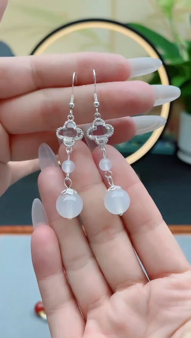 玛瑙/玉髓耳饰银S925镶嵌8896