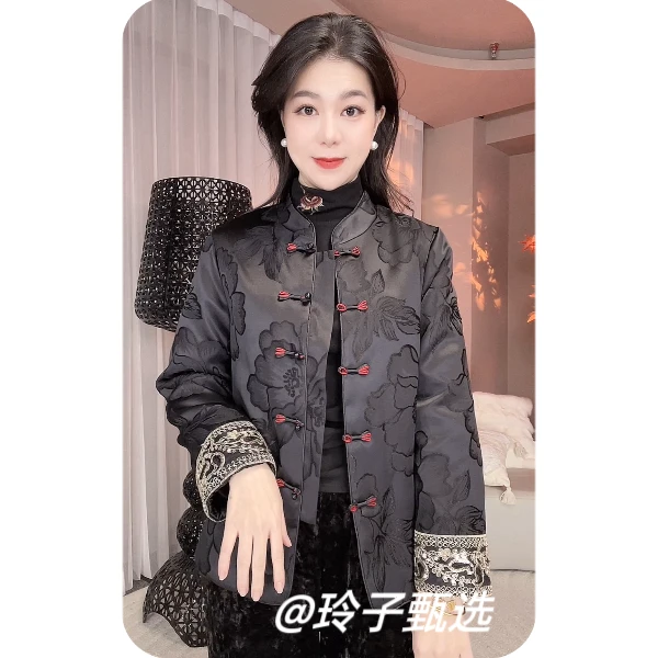 芙蓉牡丹新中式棉服 气质 复古中国风提花加棉外套