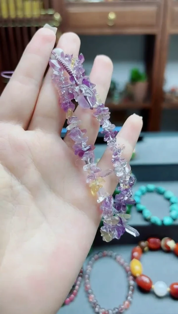 车挂未镶嵌水晶紫水晶碎石手机链挂件DN