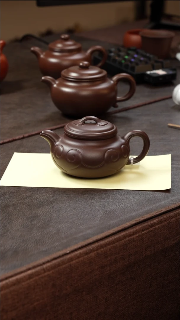 茶壶紫砂壶·22老紫泥仿古如意220cc