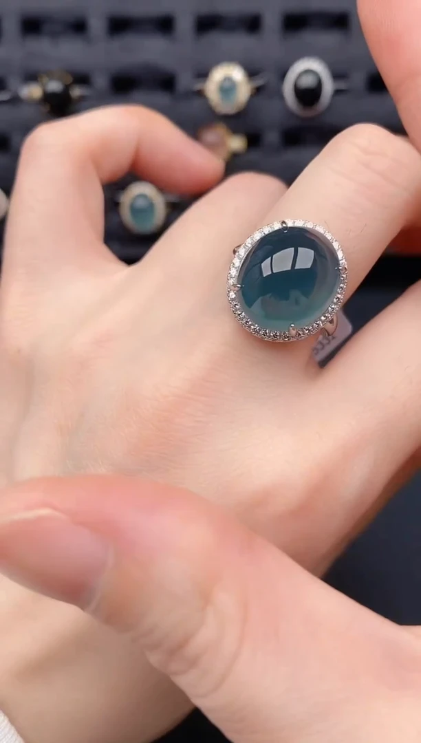 银S925镶嵌戒指翡翠天然a货翡翠156