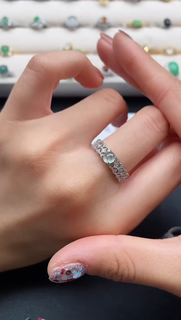 银S925镶嵌戒指翡翠2222222+10