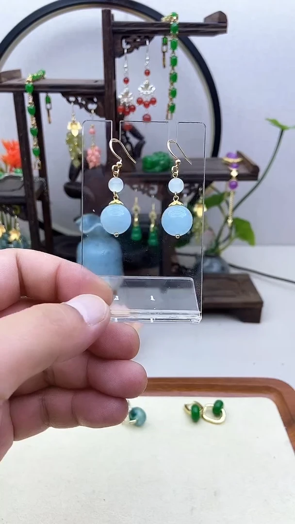 海蓝宝石耳坠14K金镶嵌80号