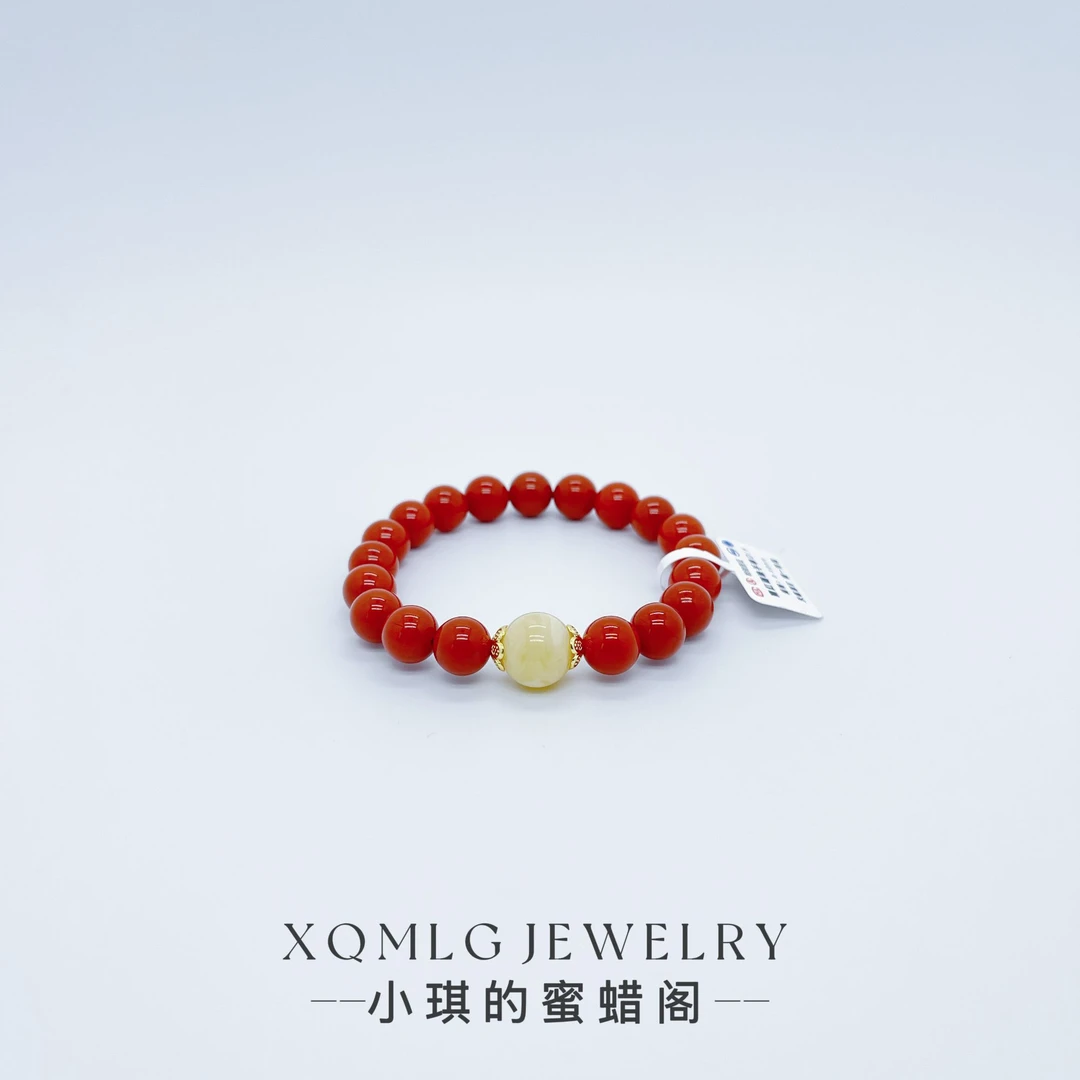 9mm+满肉柿子红南红圆珠手串DIY 天然原矿 假一罚四