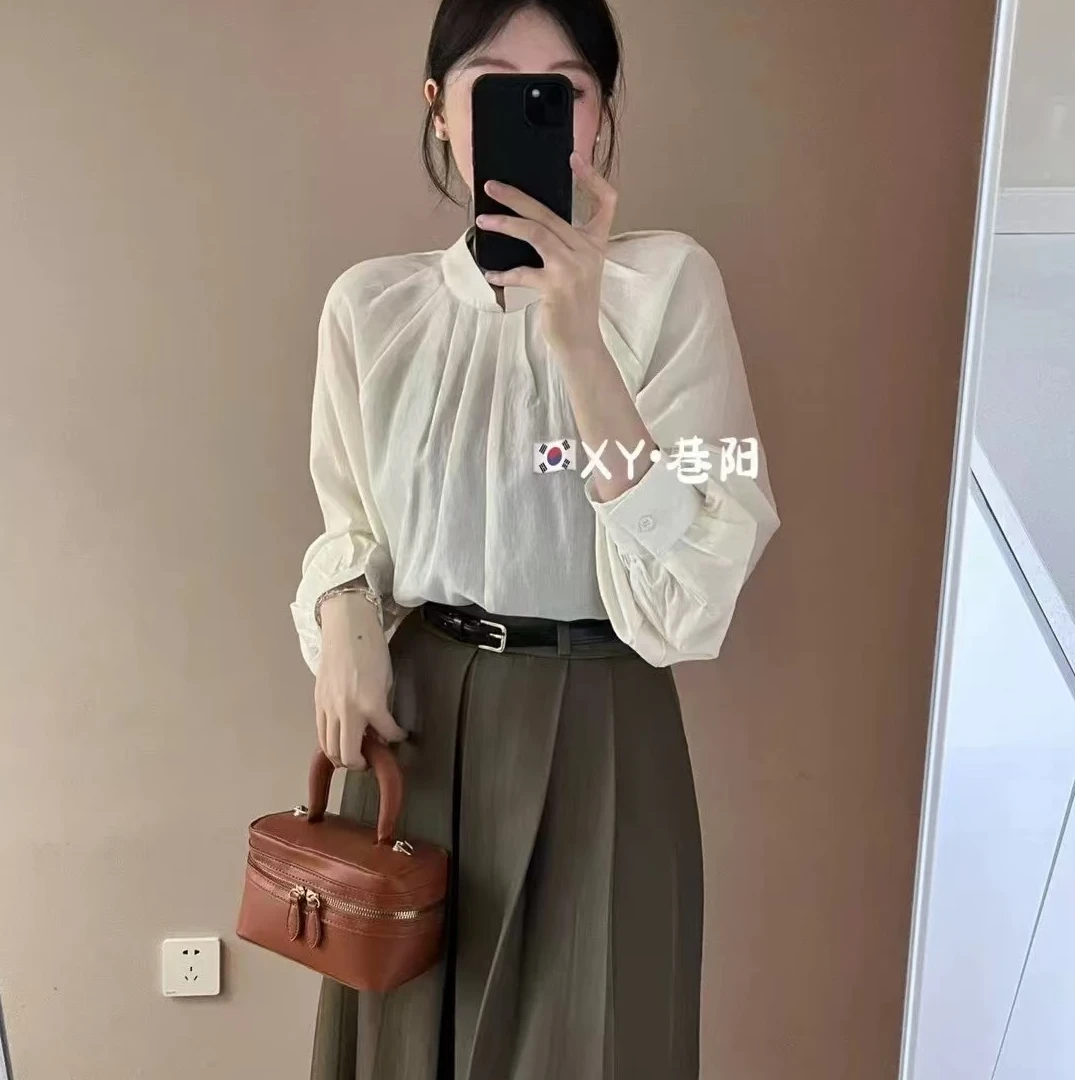 春季纯色简约轻奢上衣百搭小衫