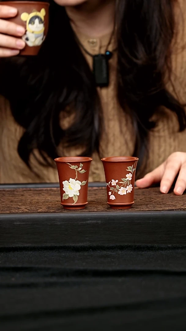 茶壶紫砂全手绘百花杯一支随机发 一物见春