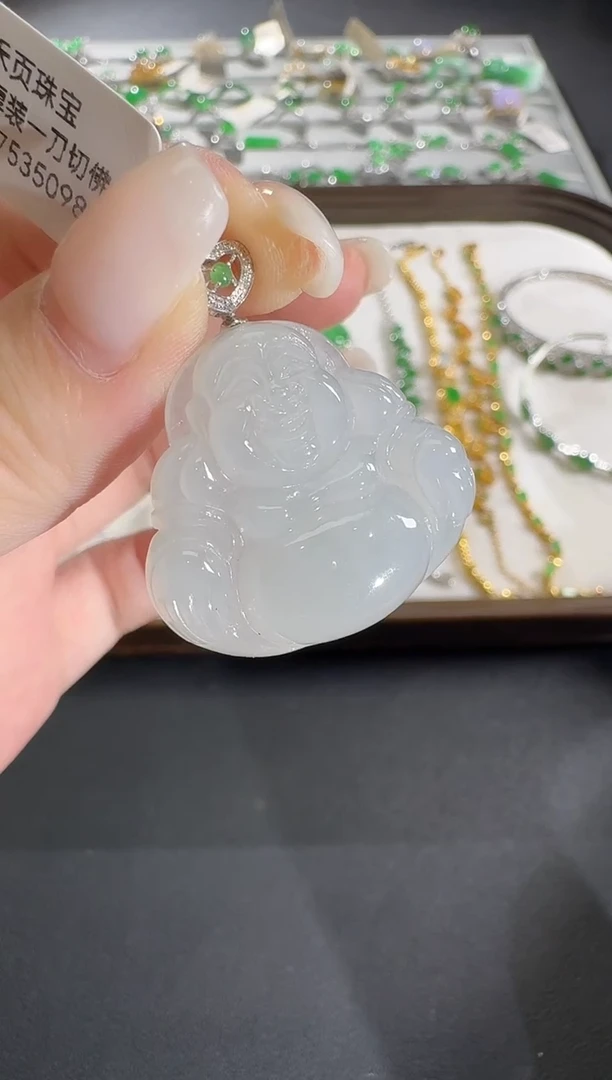 吊坠(不含链)18K金镶嵌翡翠【源头工厂】钻石镶嵌