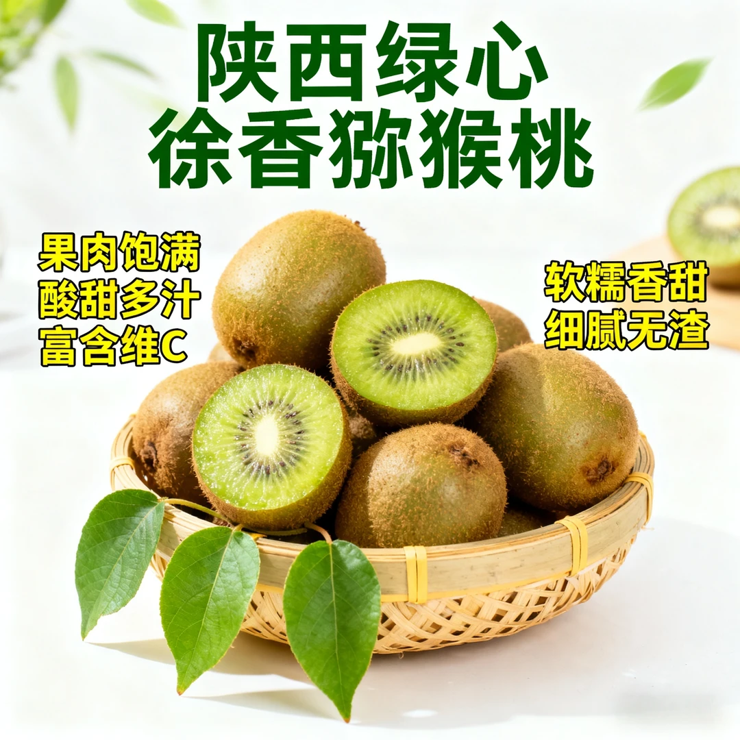 陕西绿心徐香猕猴桃 维C水果孕妇香甜多汁新鲜眉县绿心猕猴桃绿色