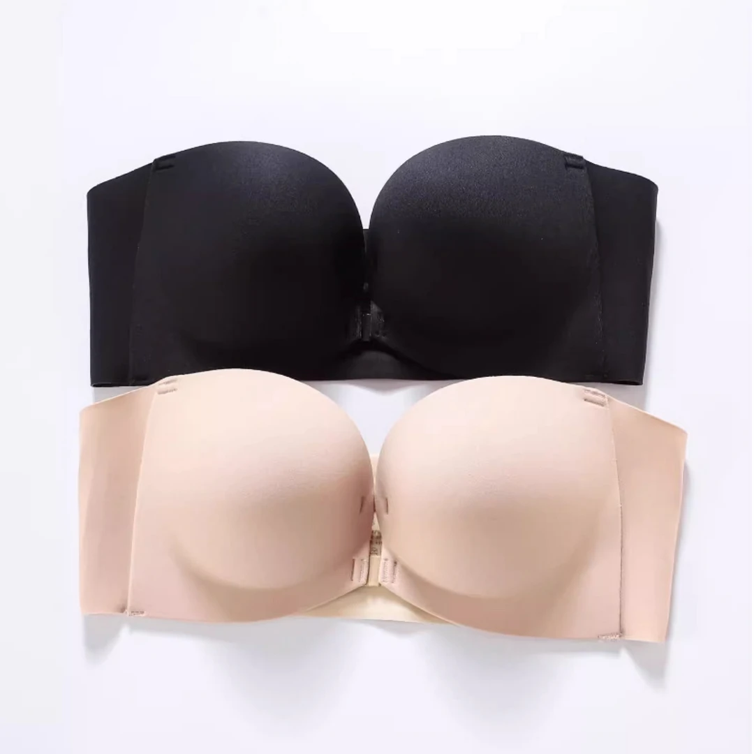 前扣无肩带少女内衣女聚拢防滑小胸显大抹胸粉底液隐形无痕文胸罩