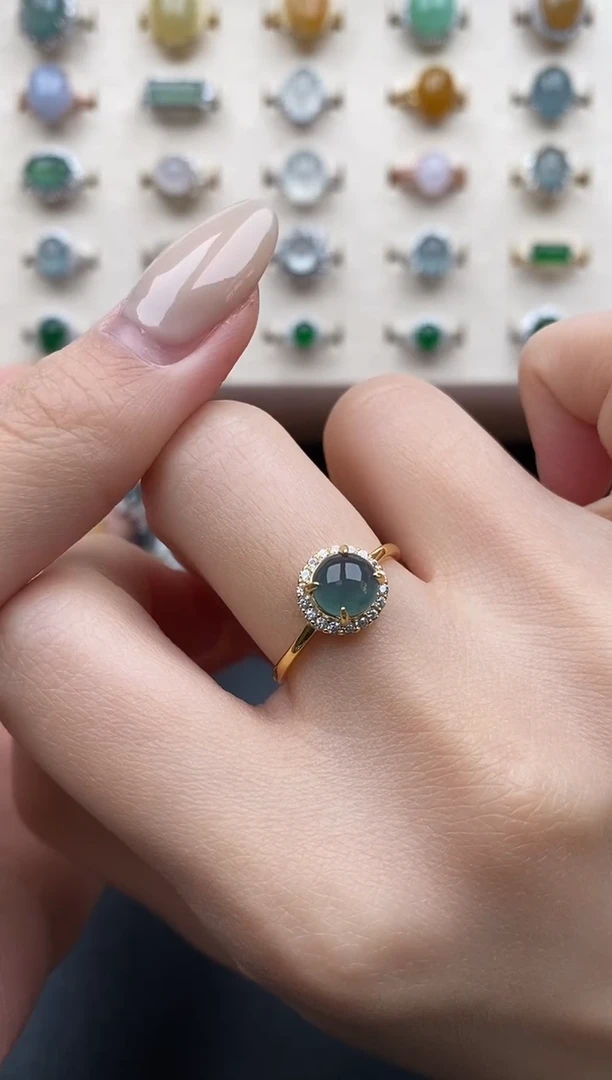 银S925镶嵌戒指翡翠一物一证一礼盒