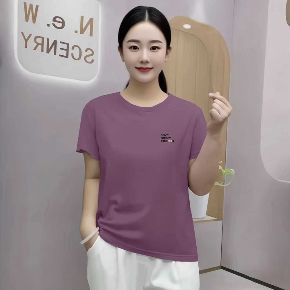 宽松大码休闲时尚潮流上衣2025新款夏季圆领女士短袖洋气印花t恤
