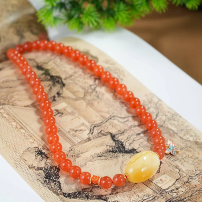 【老掌柜讲珠宝】南红冰红蜜蜡枣珠妈妈链 S051219