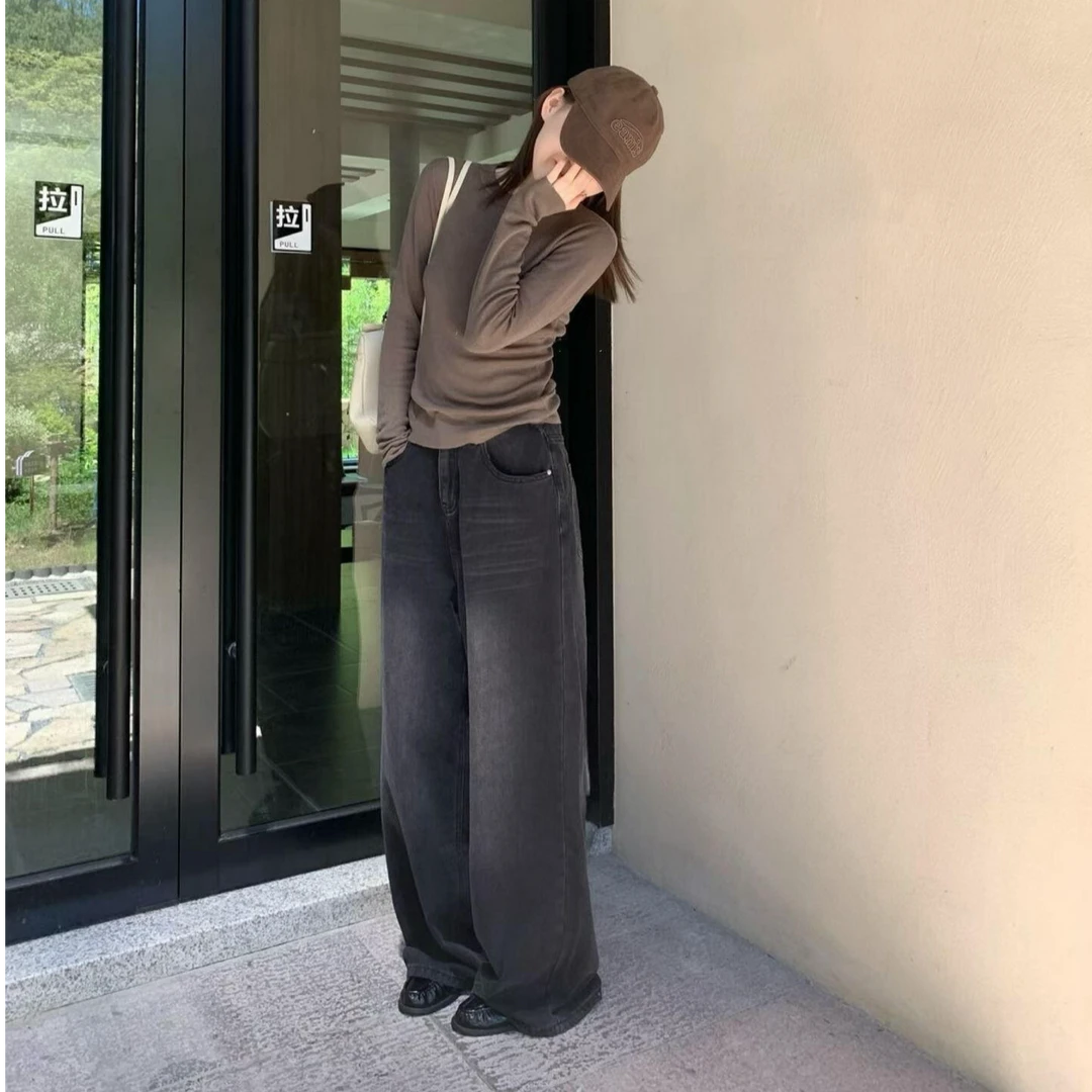 辣妹灰色长袖T恤女秋季新款韩系修身显瘦掐腰小众内搭打底衫上衣
