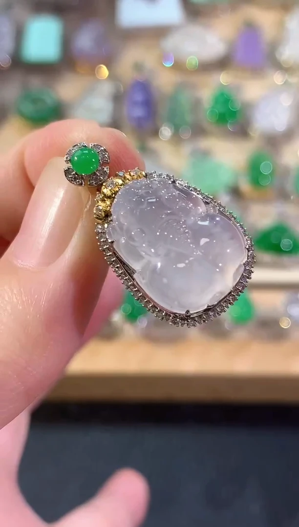 吊坠(不含链)18K金镶嵌翡翠冬日珠宝E52