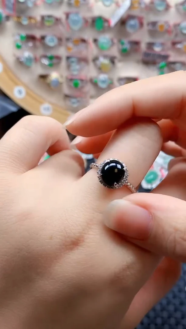 银S925镶嵌戒指翡翠天然A货缅甸翡翠