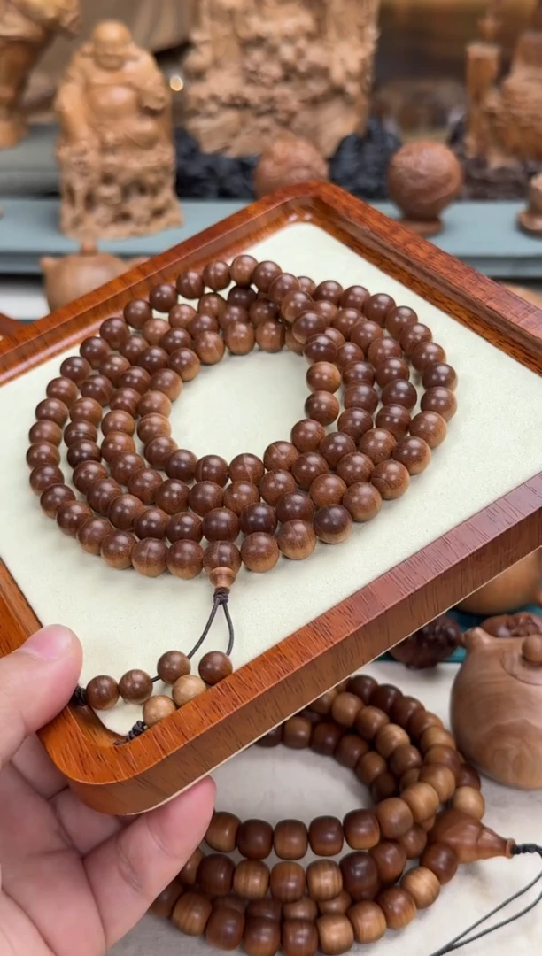 檀香木手串/手链1.0横纹108颗百年黑油2号 印度老山檀香