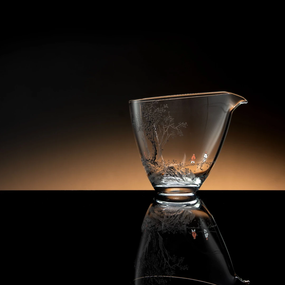 重点：每个画片不同 彤云山房玻璃手绘珐琅墨彩公道杯景德镇手绘