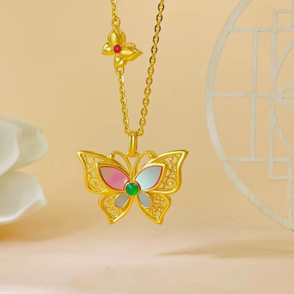 年货节新品推荐【赛菲尔万足】足金螺钿蝴蝶套链