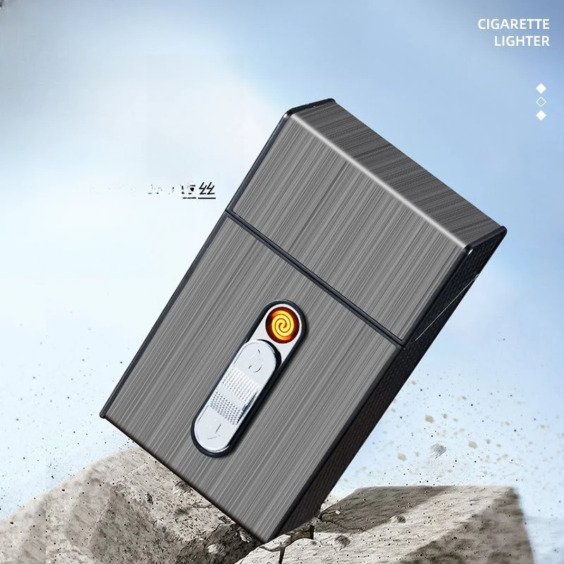 充电防风烟盒打火机一体粗支细支通用创意便携点烟器