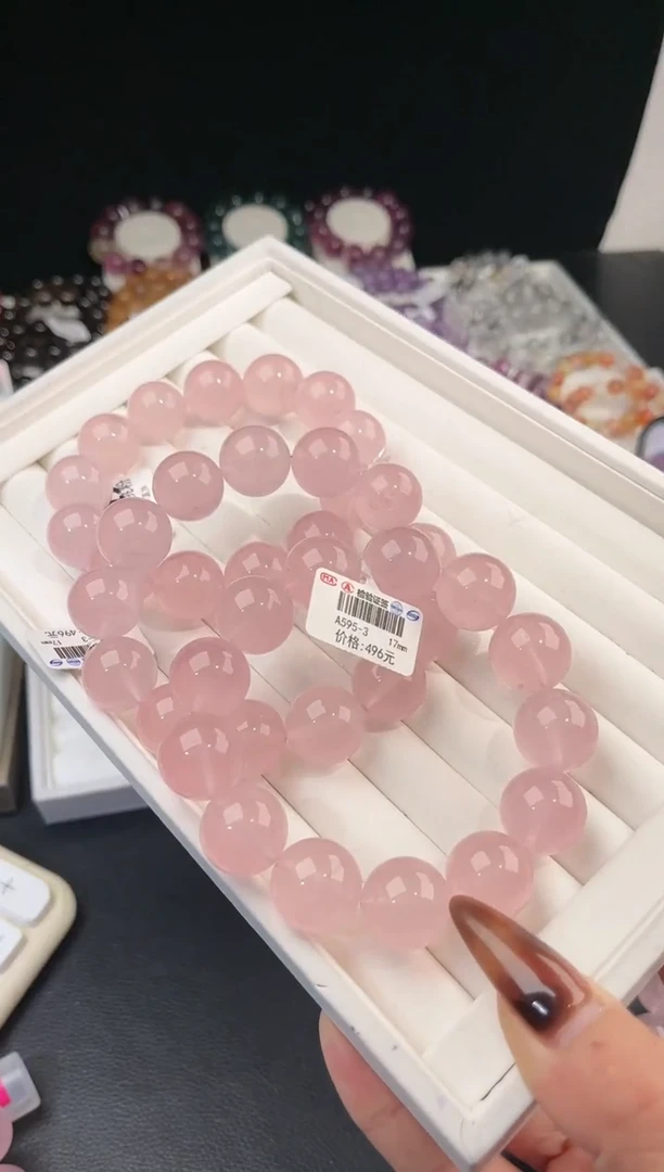 【闪购商品】水晶手链未镶嵌多样性发一Q176粉晶17mm