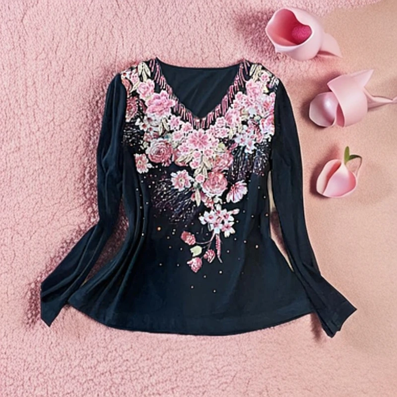 88969新款气质轻奢高级感小衫洋气大码妈妈装女士显瘦上衣  长袖