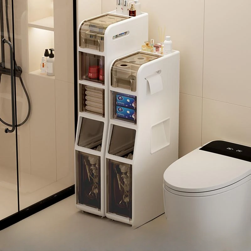 日本卫生间置物架夹缝收纳柜柜带垃圾桶浴室马桶侧边储物柜免安装
