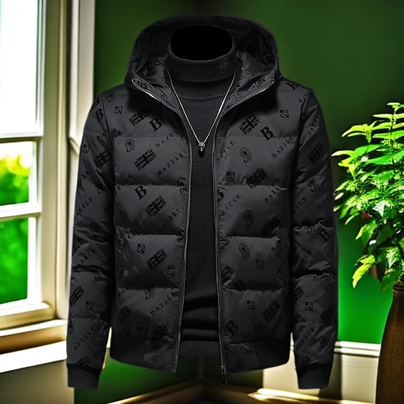 娜罗普西冬季百搭短款白鸭绒植绒羽绒服男士连帽加厚上衣保暖外套