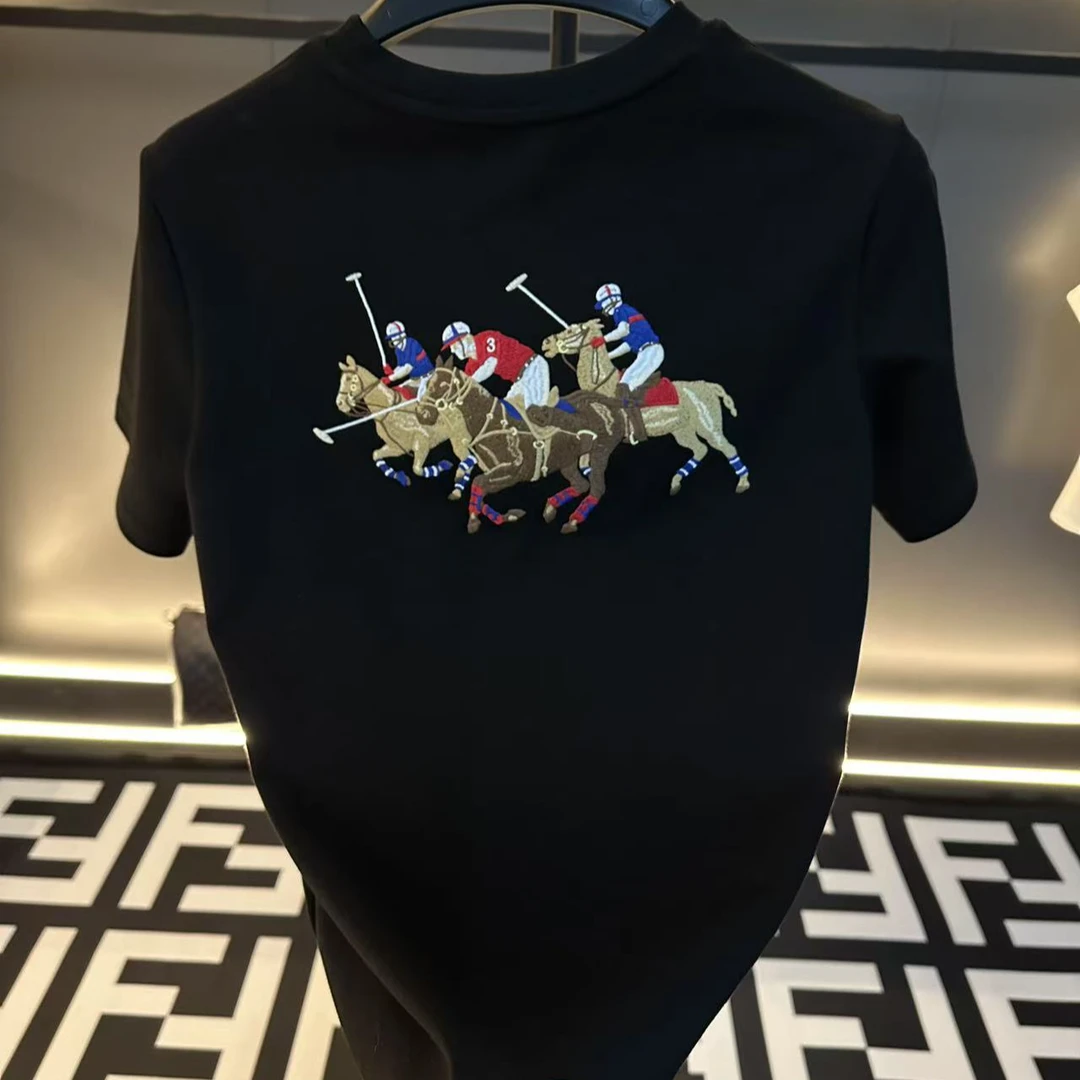 【阿伟精选】早春新款刺绣男士潮流圆领半袖2502