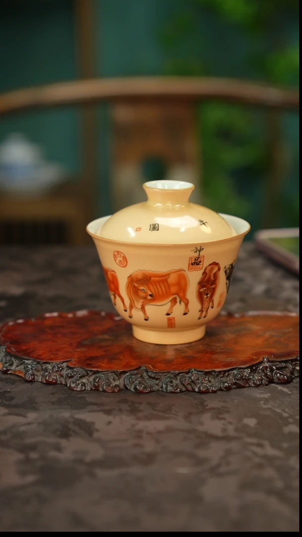 倪建华老师五牛图盖碗