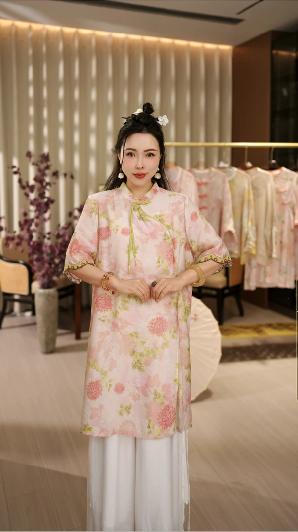 易文 ·YW 【闭月羞花】高端苎麻刺绣新中式国风复古百搭气质旗袍