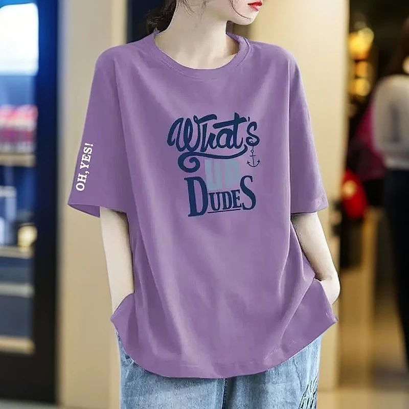 夏季200斤大码纯棉短袖T恤女士宽松遮肚子显瘦洋气百搭圆领上衣潮