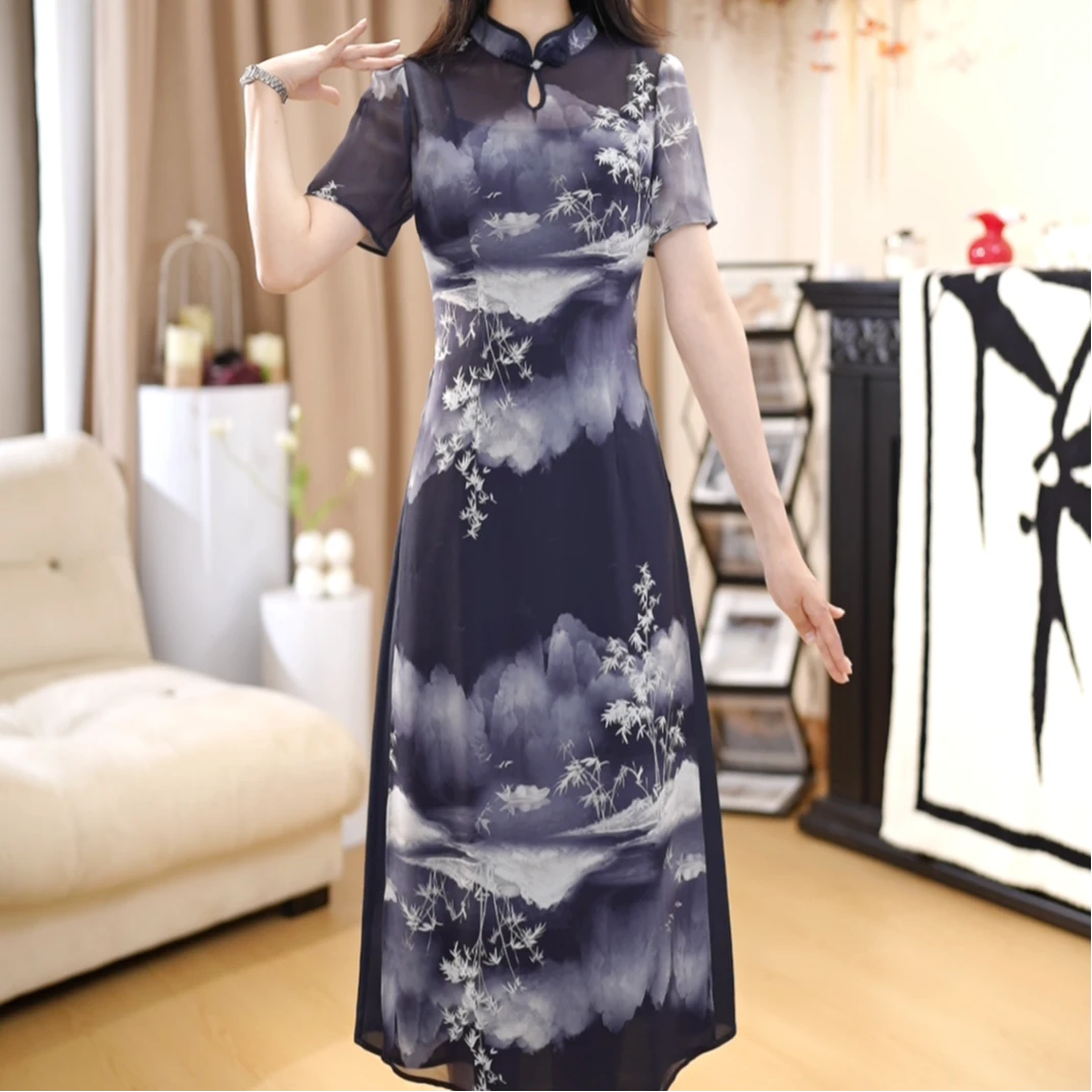 【LN】国风改良旗袍连衣裙显痩遮肚子气质女装连衣裙DLS0052短袖