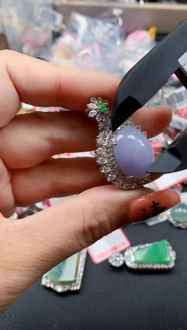 银S925镶嵌戒指翡翠天然A货缅甸翡翠