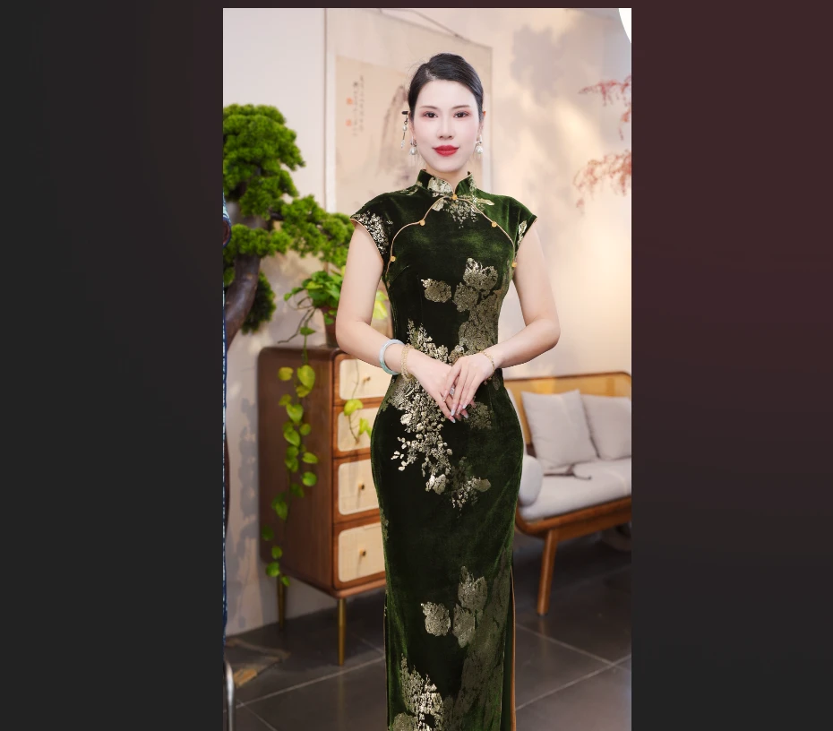 金色年华绿  2025新款改良旗袍气质日常优雅经典旗袍修身复古显瘦