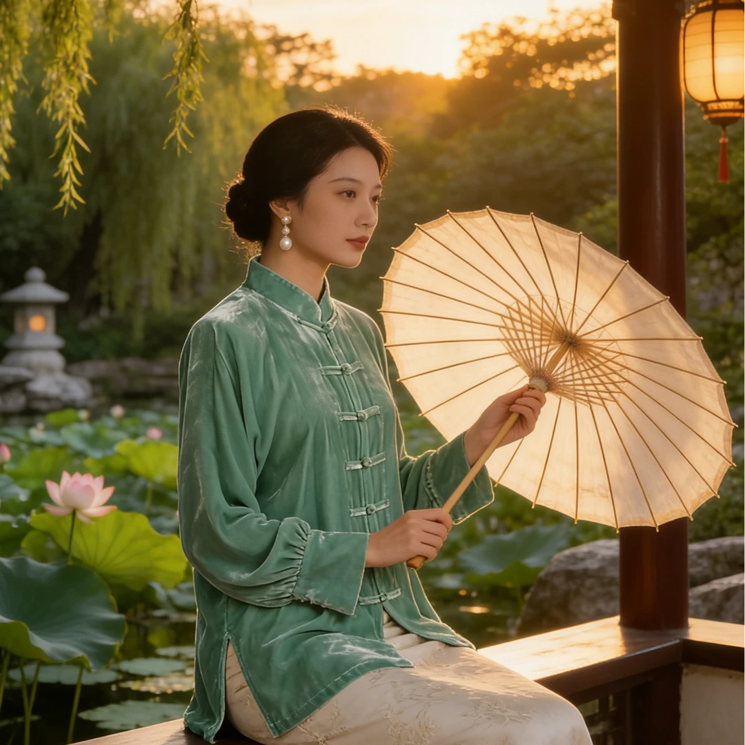 中式丝绒对襟束口冬季复古夏季中国风上衣长袖春秋立领