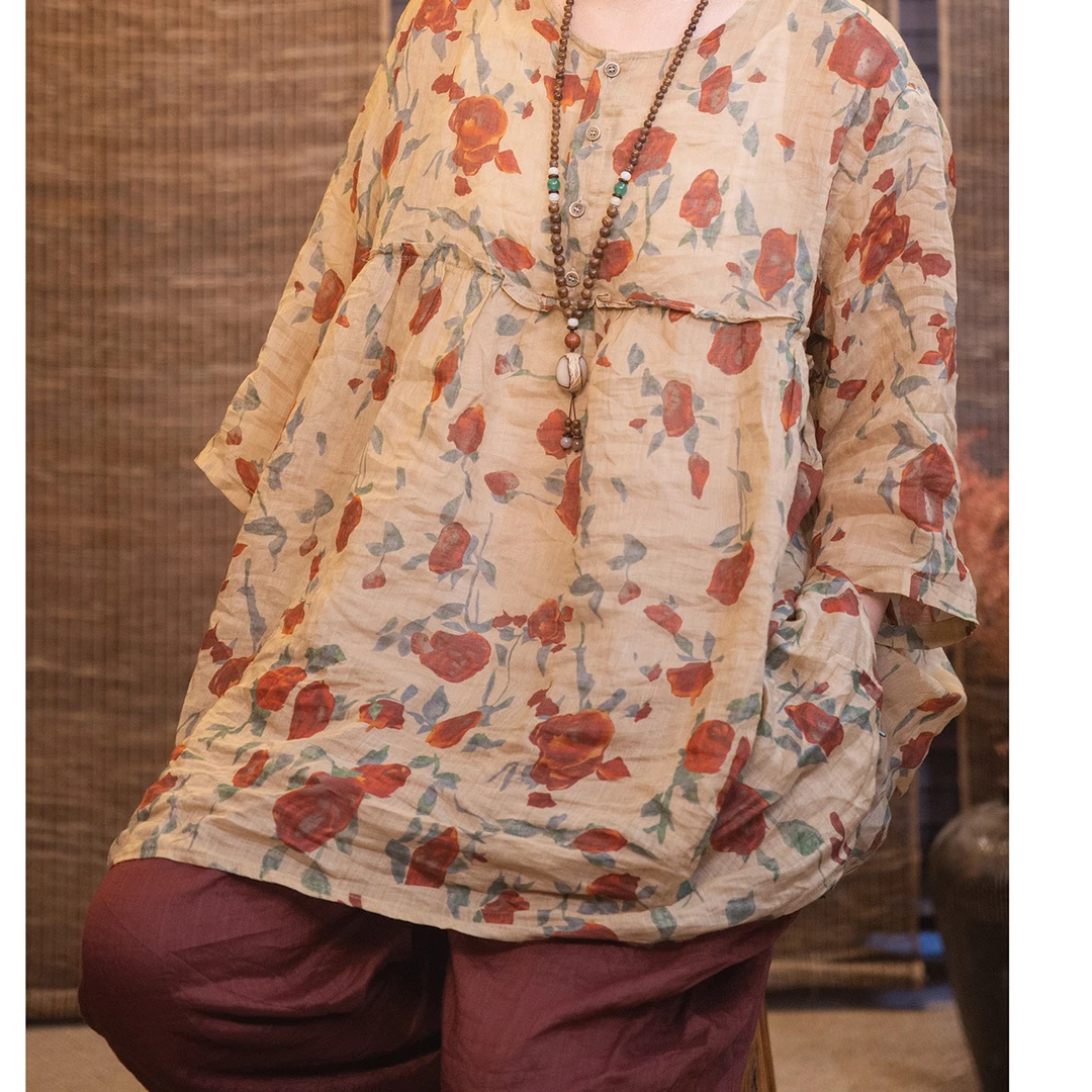 YYGG【苎麻花色连衣裙】春夏新品苎麻花色连衣裙A011