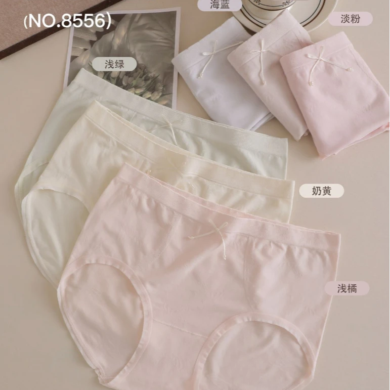 裸氨10A抗菌女无缝轻奢三角内裤中腰透气蝴蝶结五条礼盒装8556