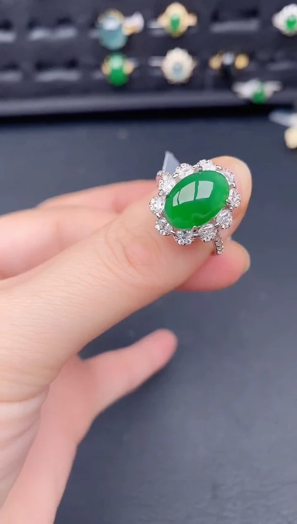 银S925镶嵌戒指翡翠天然a货翡翠127
