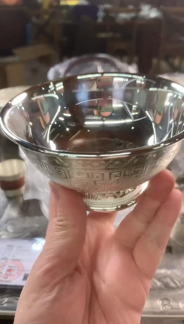 【闪购商品】足银999精工八宝高脚茶碗