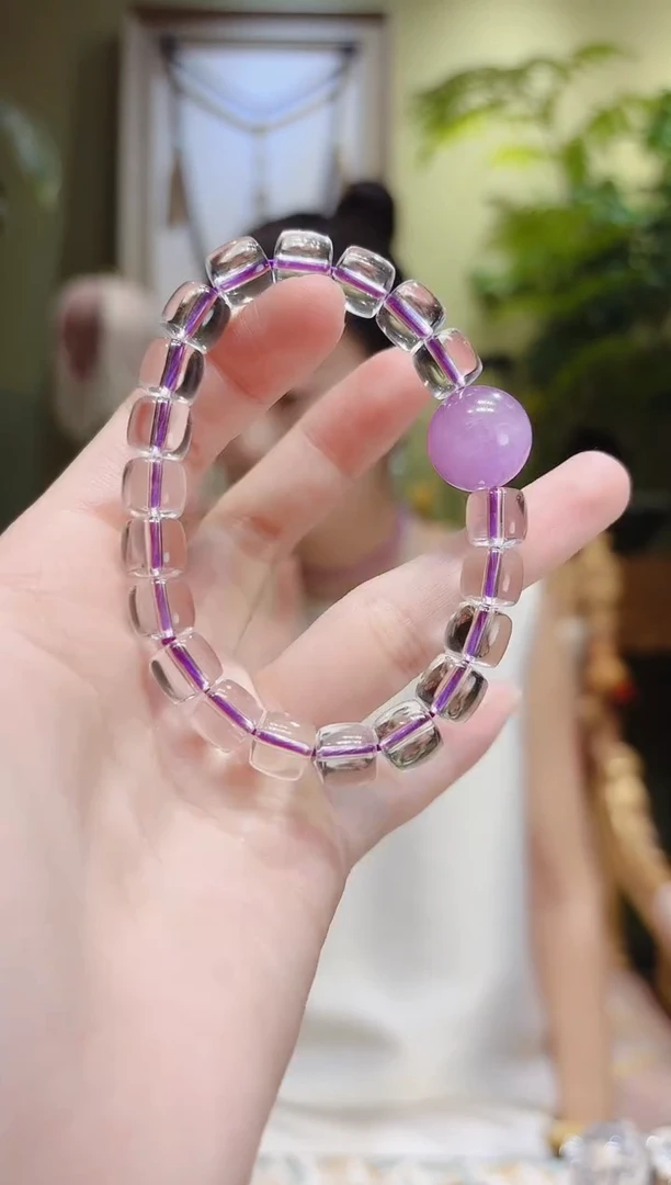【闪购商品】水晶手串未镶嵌紫锂辉顶珠直切白水晶手串