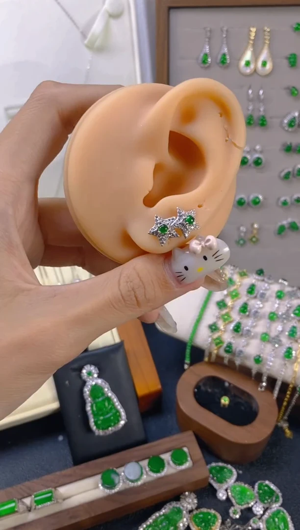 银S925镶嵌翡翠耳饰多样性星星耳钉