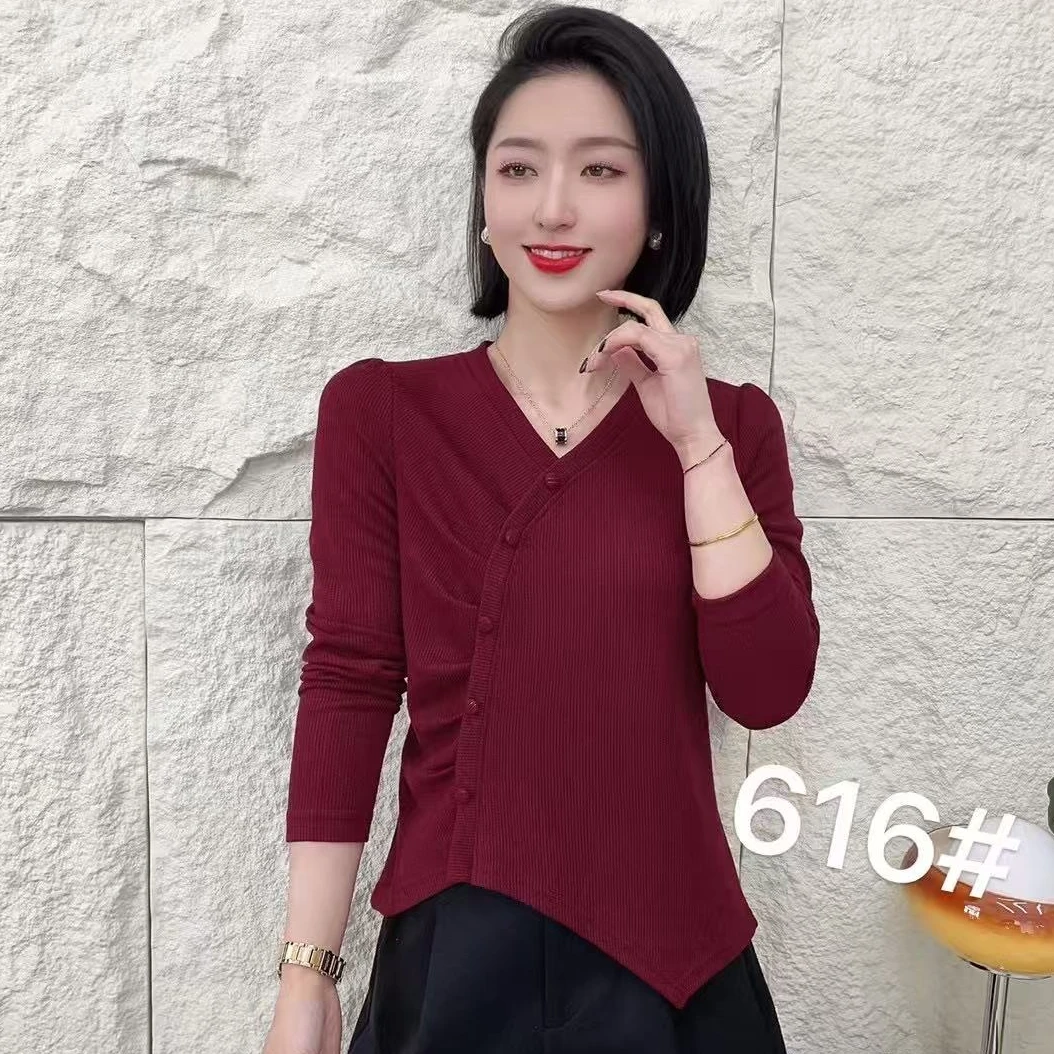 春季新款2025设计感不规则洋气百搭时尚长袖修身显瘦韩版上衣616