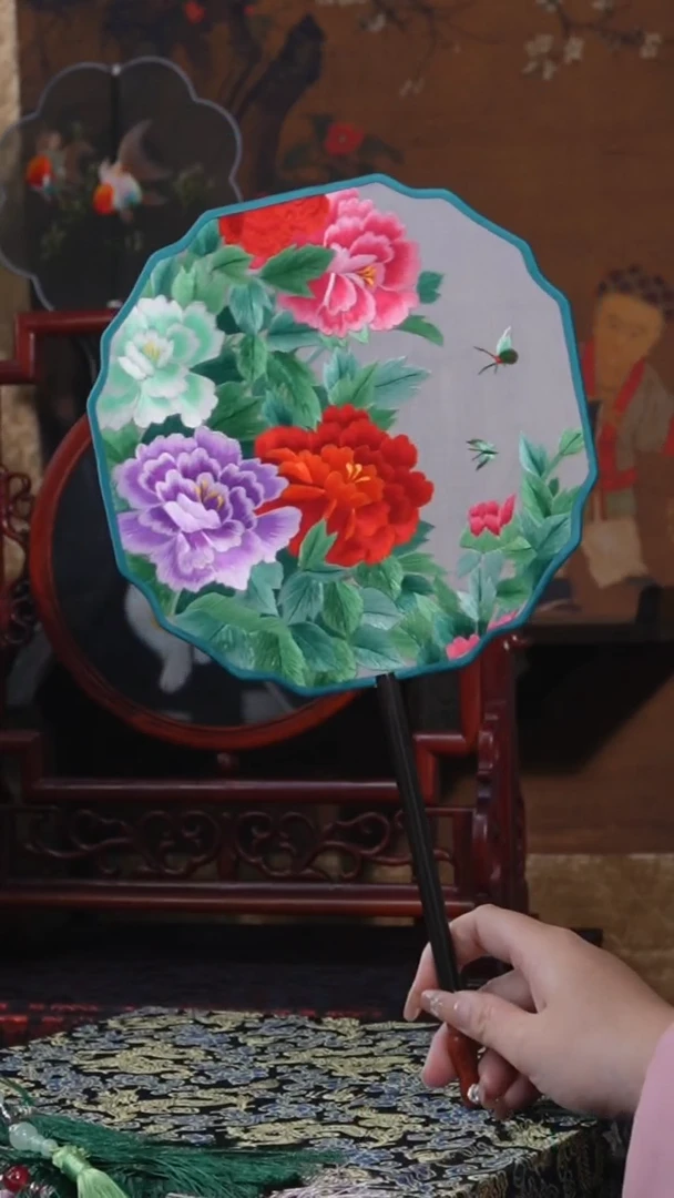 刺绣团扇 绣花双面非遗