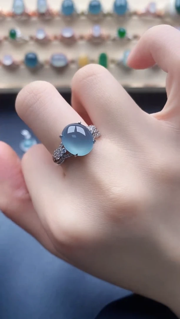 翡翠戒指银S925镶嵌一物一证一礼盒